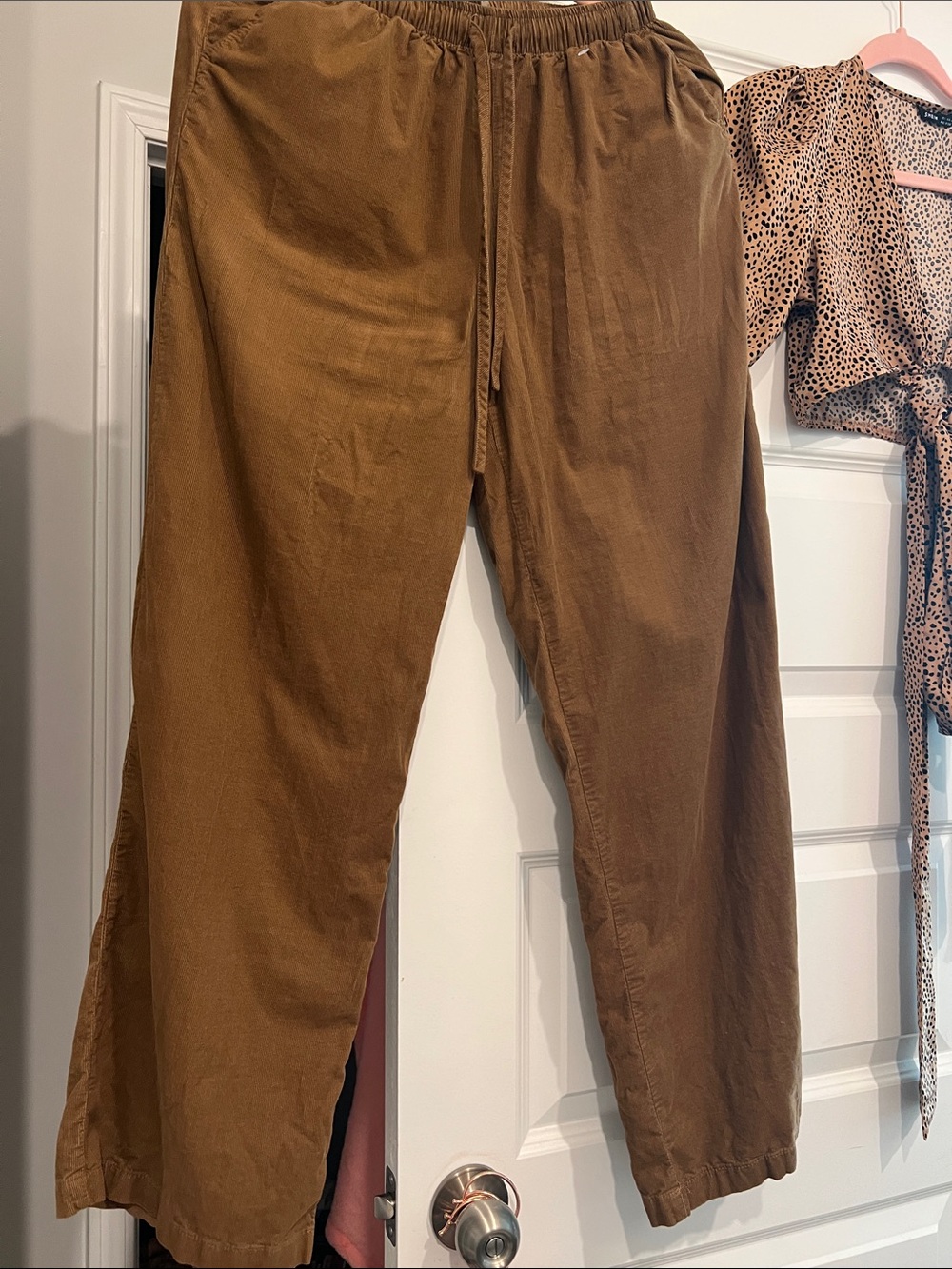 Active USA Straight Leg Drawstring Pants in Cognac Brown
